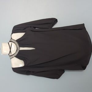 Maurice's Black Embellished Neck Cold Shoulder Long Sleeve Shirt 0X